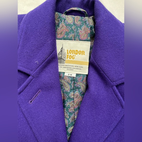 Vintage London Fog Purple knee-length Single Breast Coat Size 8-M 100% Wool - Picture 7 of 15